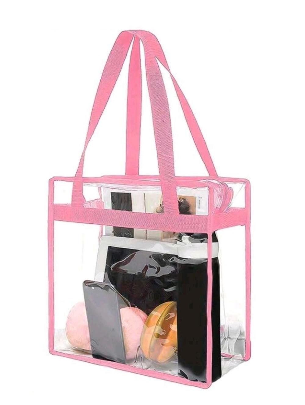 Clear Tote Bag with Pink Trim Stadium Concert Festival Vinyl Bag
